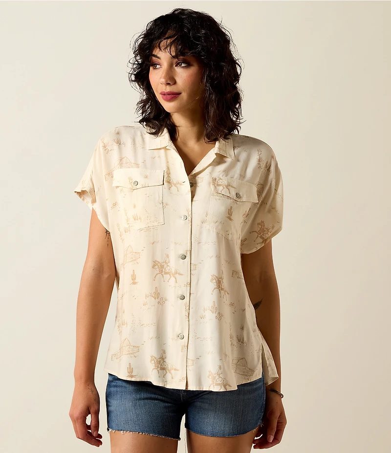 Ariat Badlands Collared Short Sleeve Snap Front Camp Shirt
