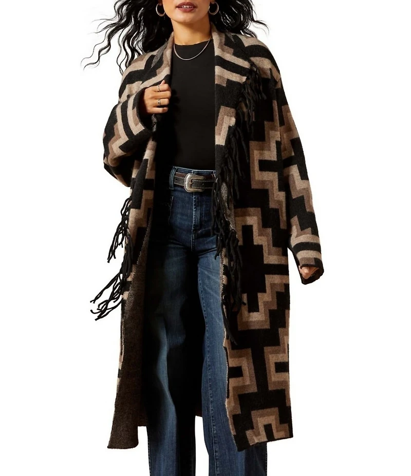 Ariat Barrel Shawl Collar Long Sleeve Fringe Sweater Coat