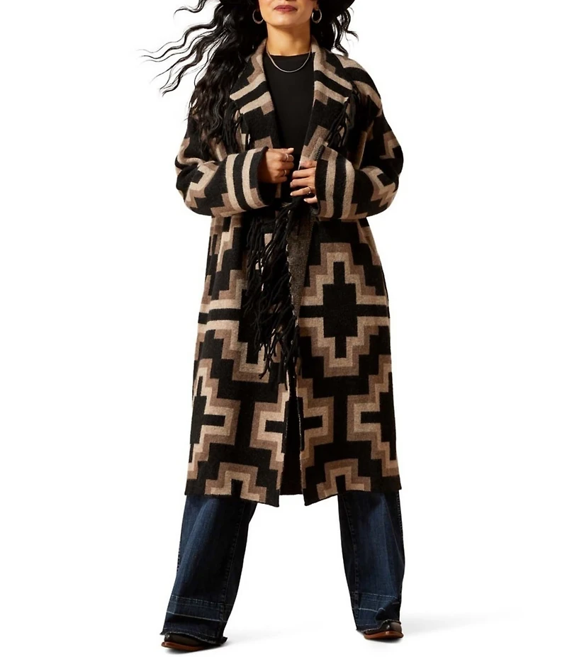 Ariat Barrel Shawl Collar Long Sleeve Fringe Sweater Coat