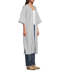 Ariat Bella Sheer Stripe Elbow Sleeve Open Front Embroidered Duster