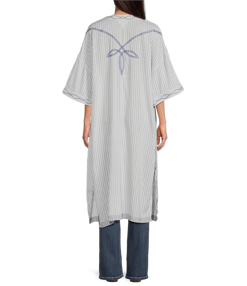 Ariat Bella Sheer Stripe Elbow Sleeve Open Front Embroidered Duster