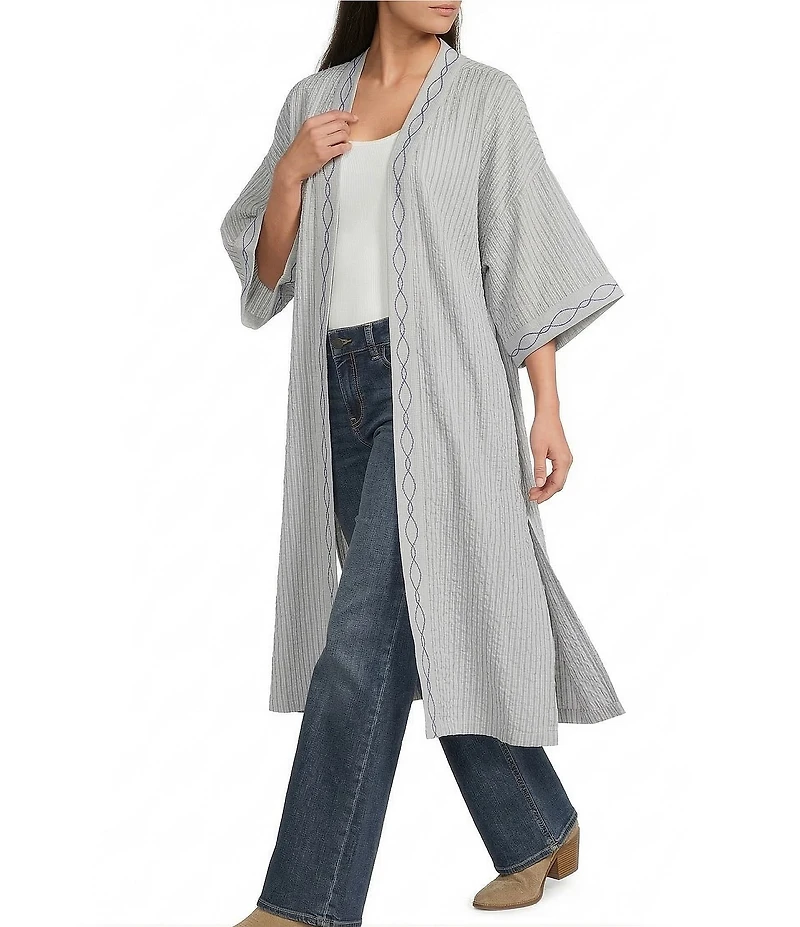 Ariat Bella Sheer Stripe Elbow Sleeve Open Front Embroidered Duster