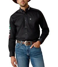 Ariat Big & Tall Classic Fit Button-Front Team Logo Long Sleeve Twill Woven Shirt