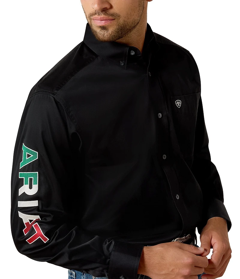 Ariat Big & Tall Classic Fit Button-Front Team Logo Long Sleeve Twill Woven Shirt