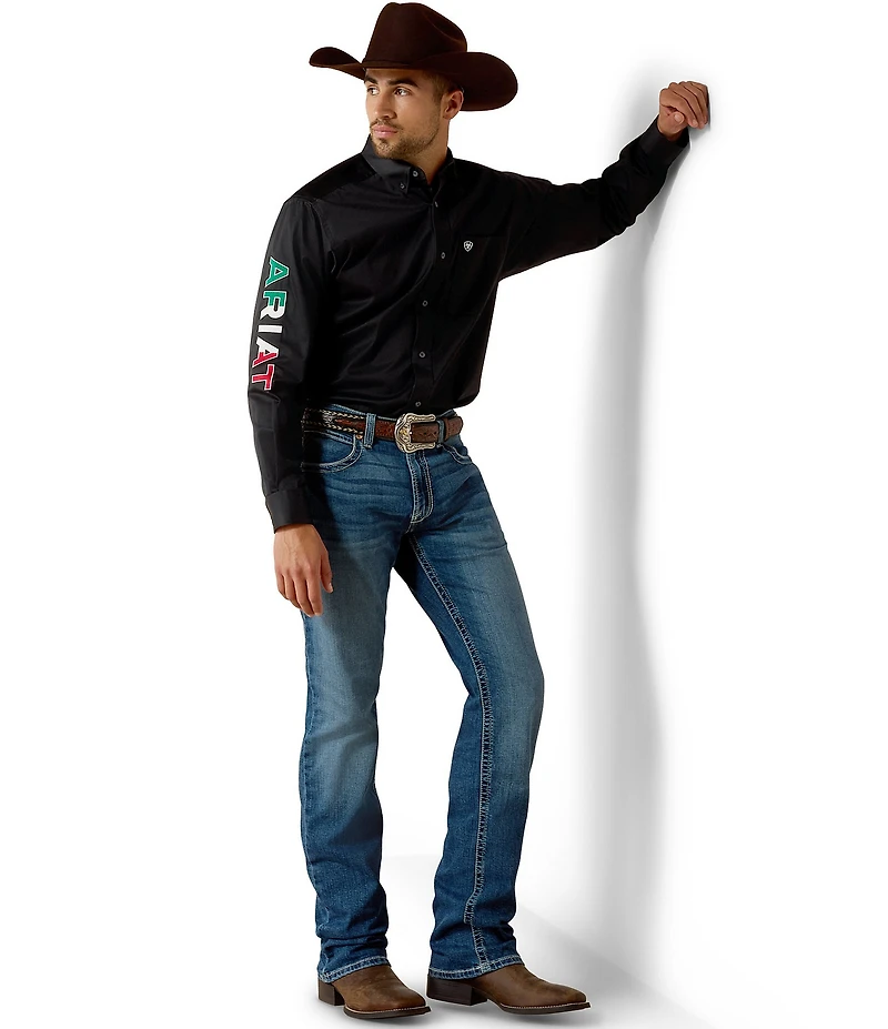 Ariat Big & Tall Classic Fit Button-Front Team Logo Long Sleeve Twill Woven Shirt