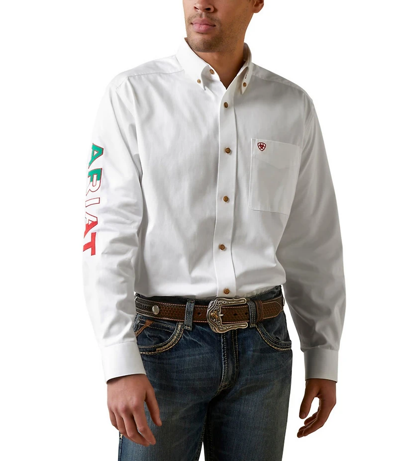 Ariat Big & Tall Classic Fit Button-Front Team Logo Long Sleeve Twill Woven Shirt