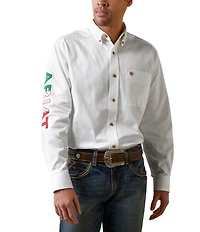 Ariat Big & Tall Classic Fit Button-Front Team Logo Long Sleeve Twill Woven Shirt