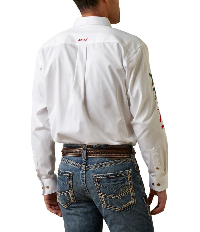 Ariat Big & Tall Classic Fit Button-Front Team Logo Long Sleeve Twill Woven Shirt