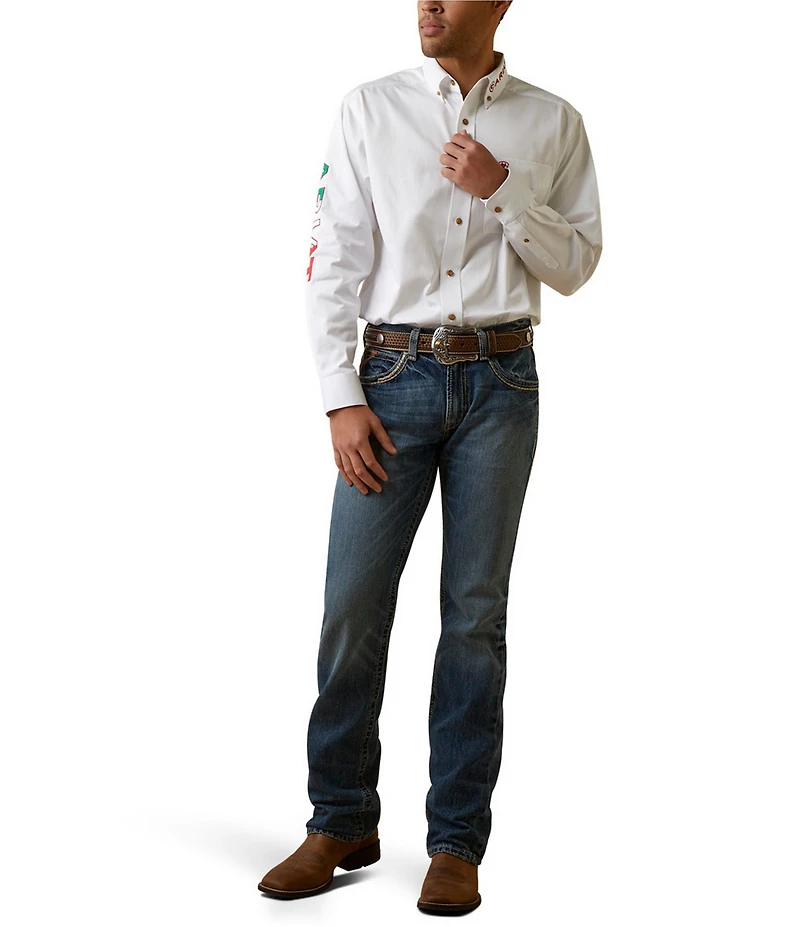 Ariat Big & Tall Classic Fit Button-Front Team Logo Long Sleeve Twill Woven Shirt