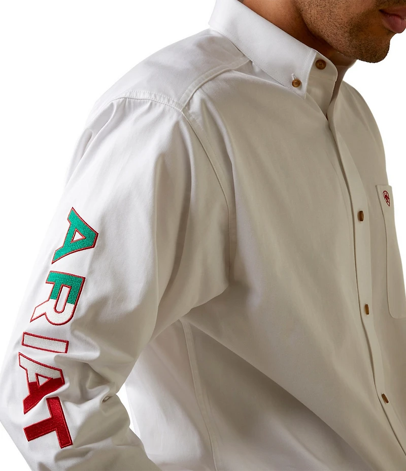 Ariat Big & Tall Classic Fit Button-Front Team Logo Long Sleeve Twill Woven Shirt