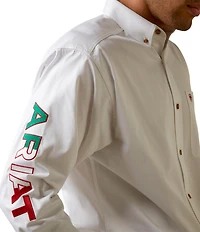 Ariat Big & Tall Classic Fit Button-Front Team Logo Long Sleeve Twill Woven Shirt