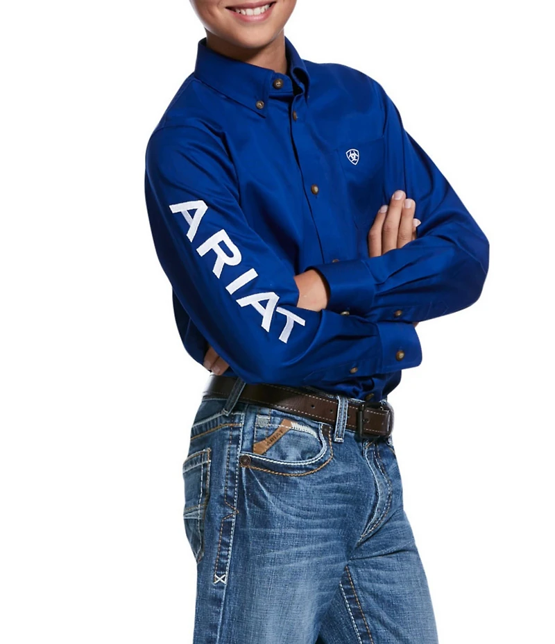 Big Boys Long Sleeve Team Logo Twill Classic Fit Shirt