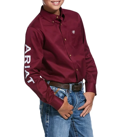 Big Boys Long Sleeve Team Logo Twill Classic Fit Shirt