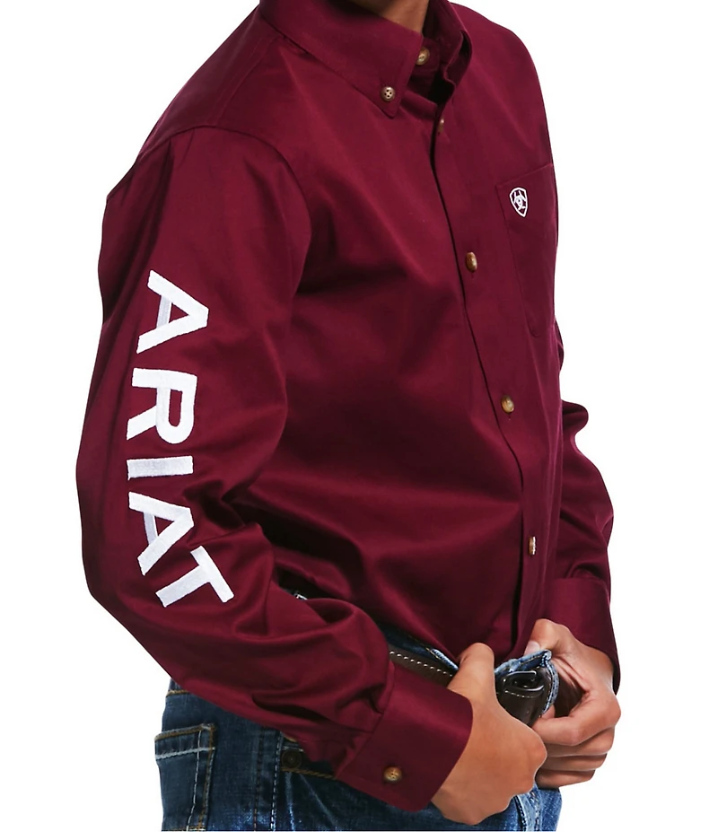 Big Boys Long Sleeve Team Logo Twill Classic Fit Shirt