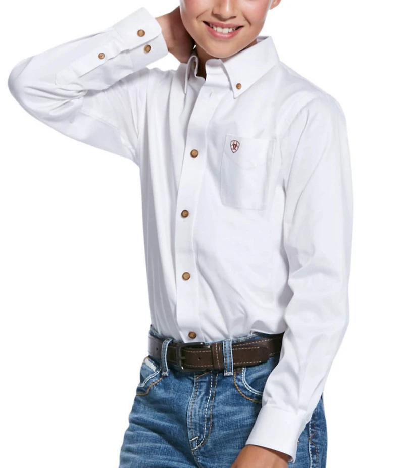 Big Boys Long Sleeve Solid Twill Classic Shirt