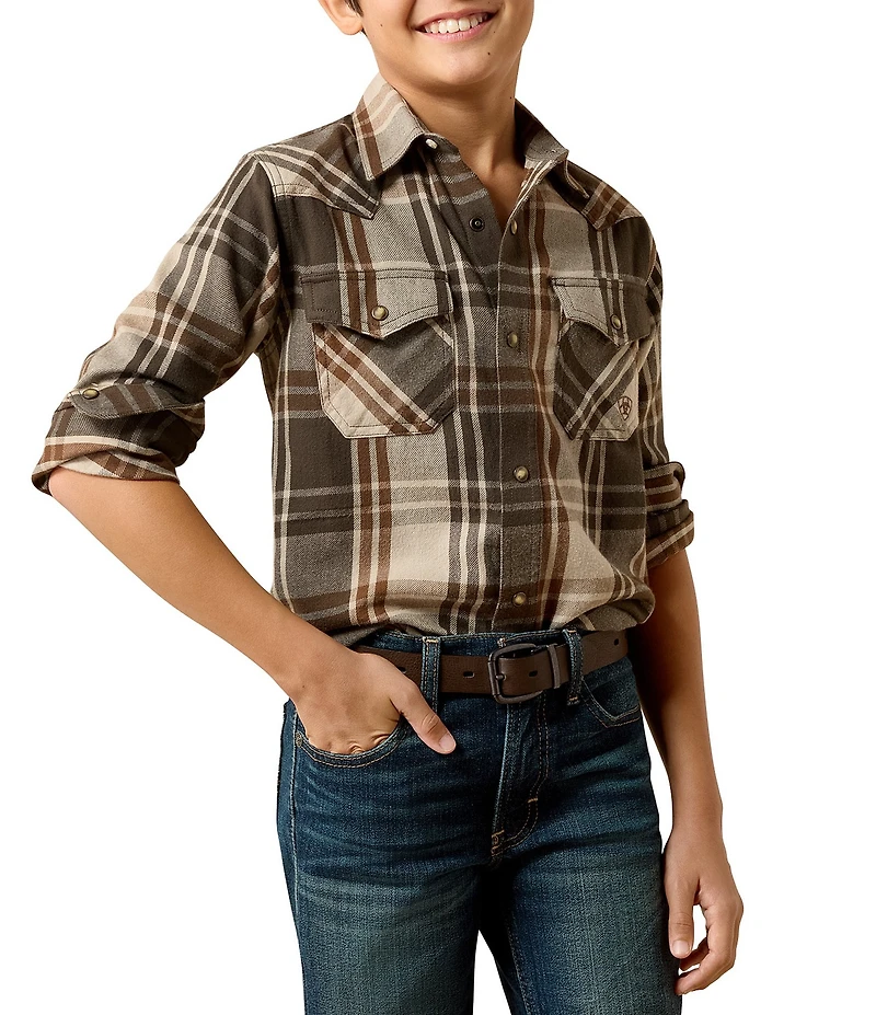 Ariat Big Boys Long Sleeve Retro Howell Plaid Woven Shirt