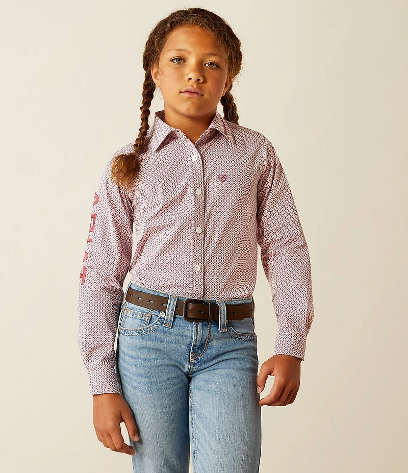 Ariat Big Girls Long Sleeve Button-Front Western Styling Geo Print Shirt