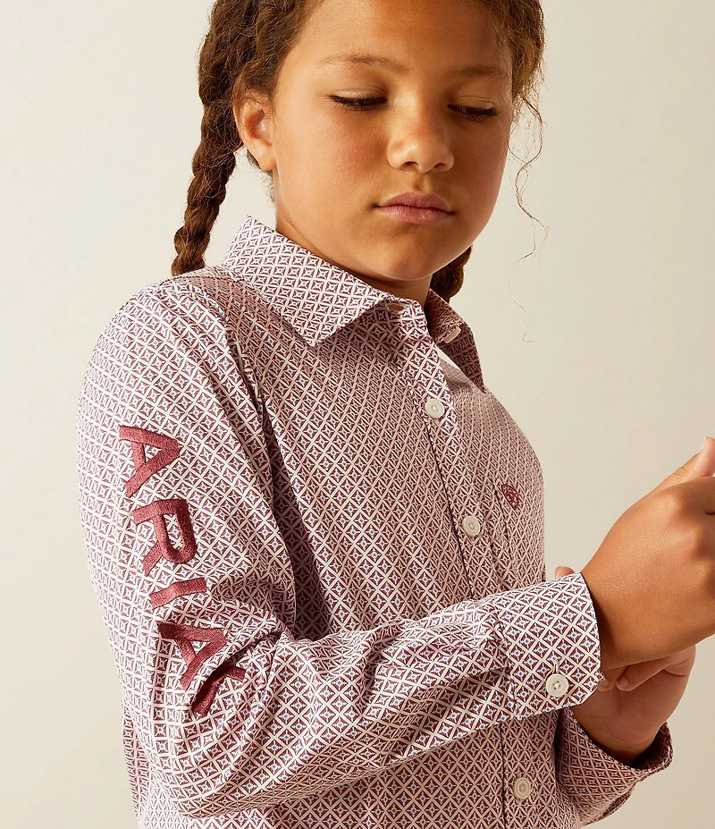 Ariat Big Girls Long Sleeve Button-Front Western Styling Geo Print Shirt