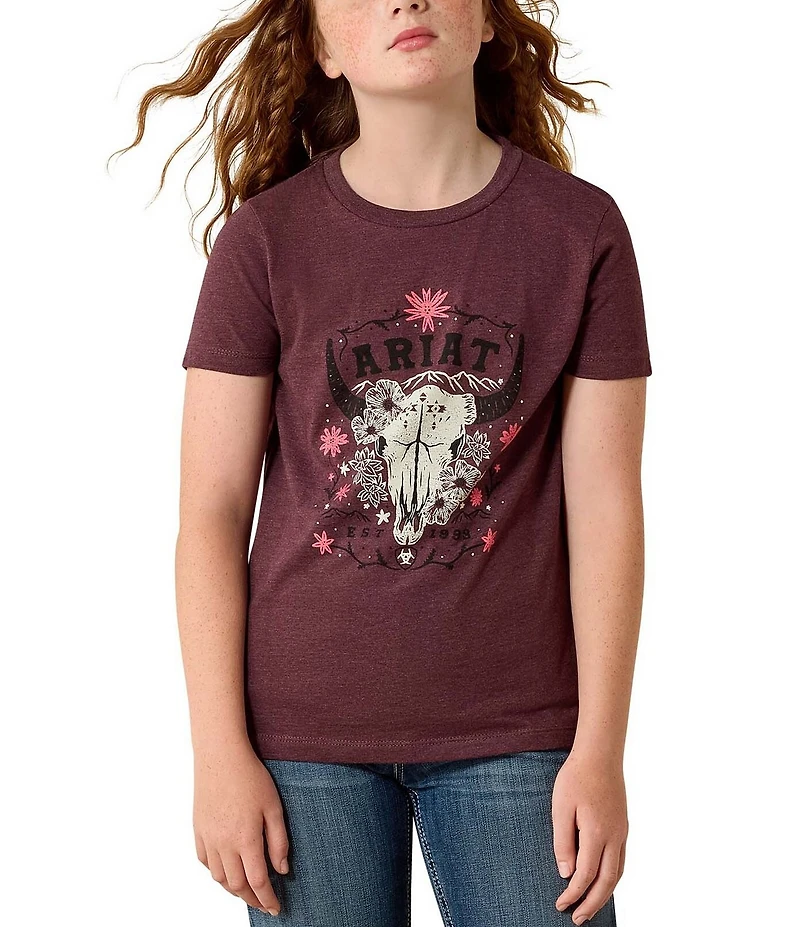 Ariat Big Girls Short Sleeve Longhorn Floral T-Shirt