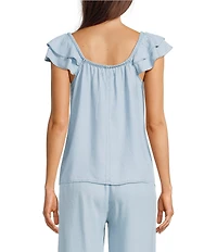 Ariat Coordinating Lynn Tencel Convertible Elastic Neckline Tiered Ruffle Sleeve Top