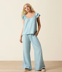 Ariat Coordinating Lynn Tencel Convertible Elastic Neckline Tiered Ruffle Sleeve Top