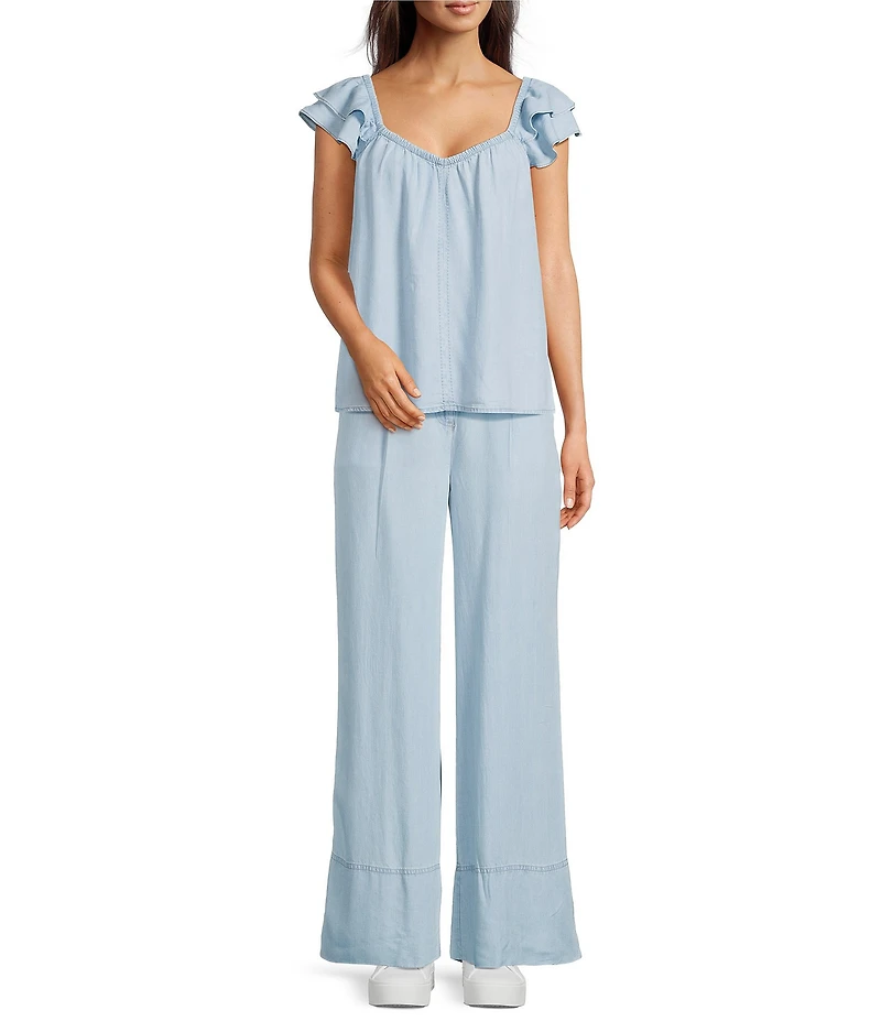 Ariat Coordinating Lynn Tencel Convertible Elastic Neckline Tiered Ruffle Sleeve Top