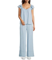 Ariat Coordinating Lynn Tencel Convertible Elastic Neckline Tiered Ruffle Sleeve Top