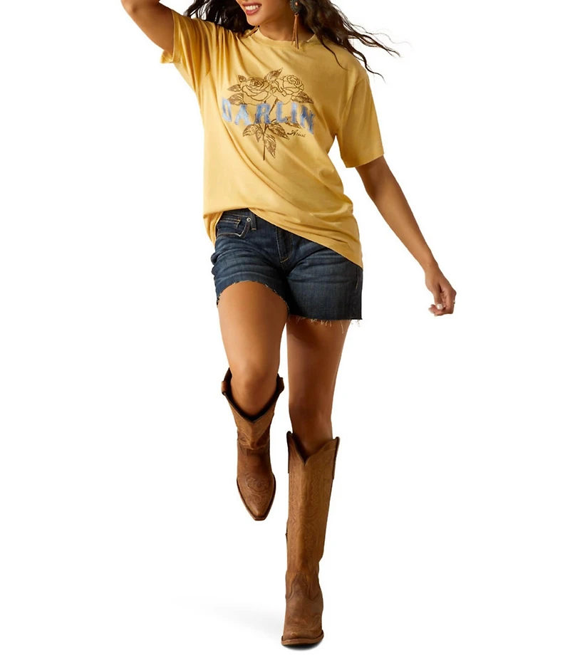 Ariat Darlin Embroidered Rose Metallic Graphic Tee-Shirt