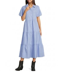 Ariat Dovestone Seersucker Puff Sleeve Tiered Shirt Dress