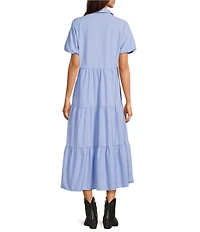 Ariat Dovestone Seersucker Puff Sleeve Tiered Shirt Dress