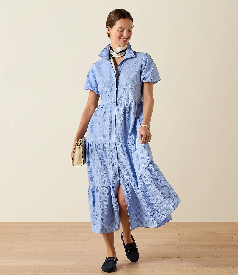 Ariat Dovestone Seersucker Puff Sleeve Tiered Shirt Dress