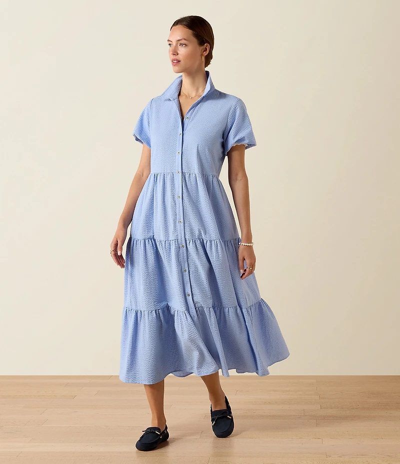 Ariat Dovestone Seersucker Puff Sleeve Tiered Shirt Dress