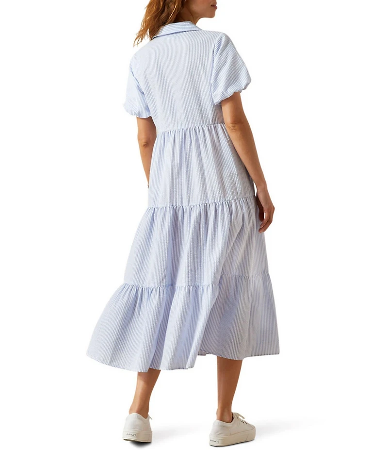 Ariat Dovestone Seersucker Puff Sleeve Tiered Shirt Dress