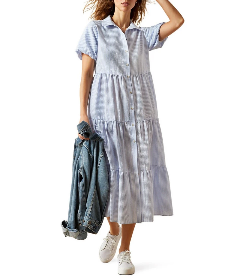 Ariat Dovestone Seersucker Puff Sleeve Tiered Shirt Dress