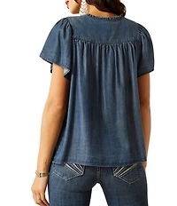 Ariat Emma Split V-Neck Flutter Sleeve Chambray Top