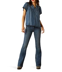 Ariat Emma Split V-Neck Flutter Sleeve Chambray Top