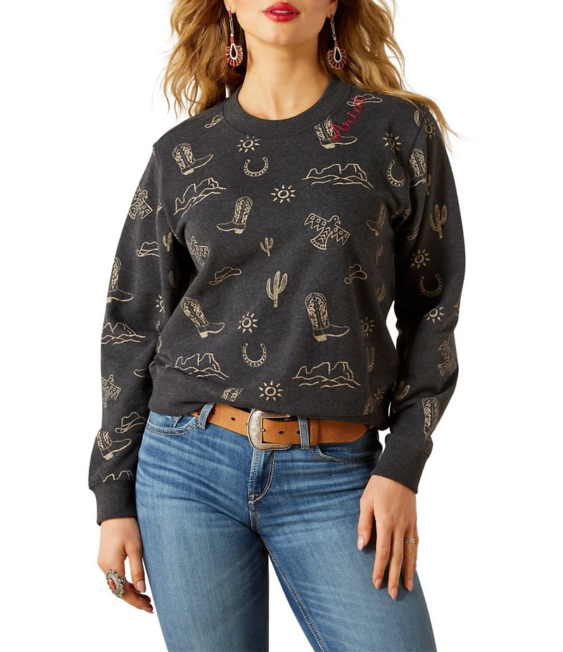 Ariat Essential Western Icons Crew Neck Long Sleeve Fleece Sweatshirt