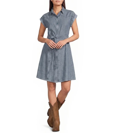 Ariat Hampton Lightweight Denim Point Collar Cap Sleeve Snap Front Shirt Dress
