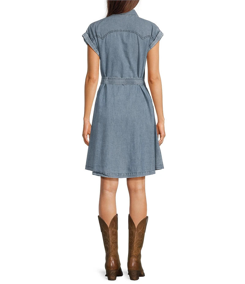 Ariat Hampton Lightweight Denim Point Collar Cap Sleeve Snap Front Shirt Dress