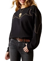 Ariat Hickory Slub Terry Embroidered Western Yoke Crew Neck Sweatshirt