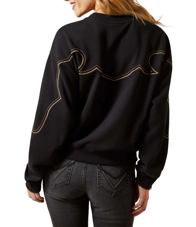 Ariat Hickory Slub Terry Embroidered Western Yoke Crew Neck Sweatshirt