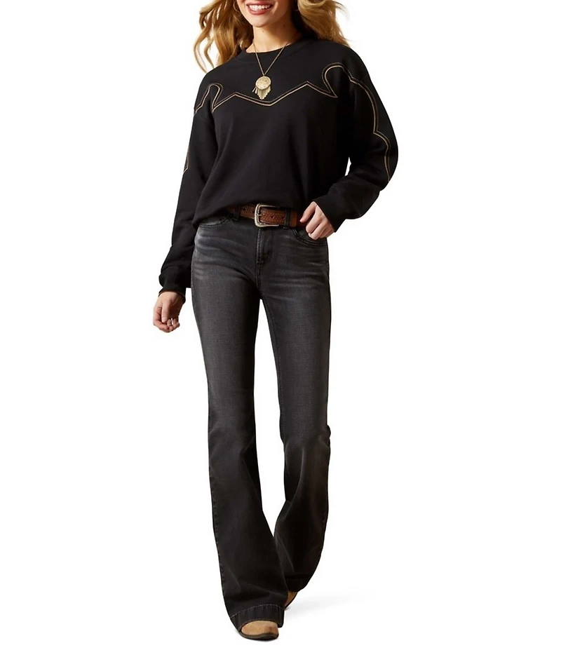 Ariat Hickory Slub Terry Embroidered Western Yoke Crew Neck Sweatshirt