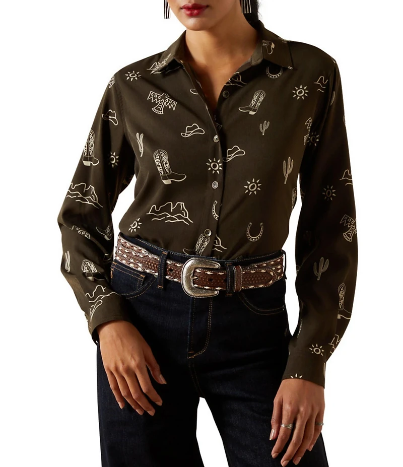 Ariat Homestyle Icon Print Point Collar Long Sleeve Button Front Shirt