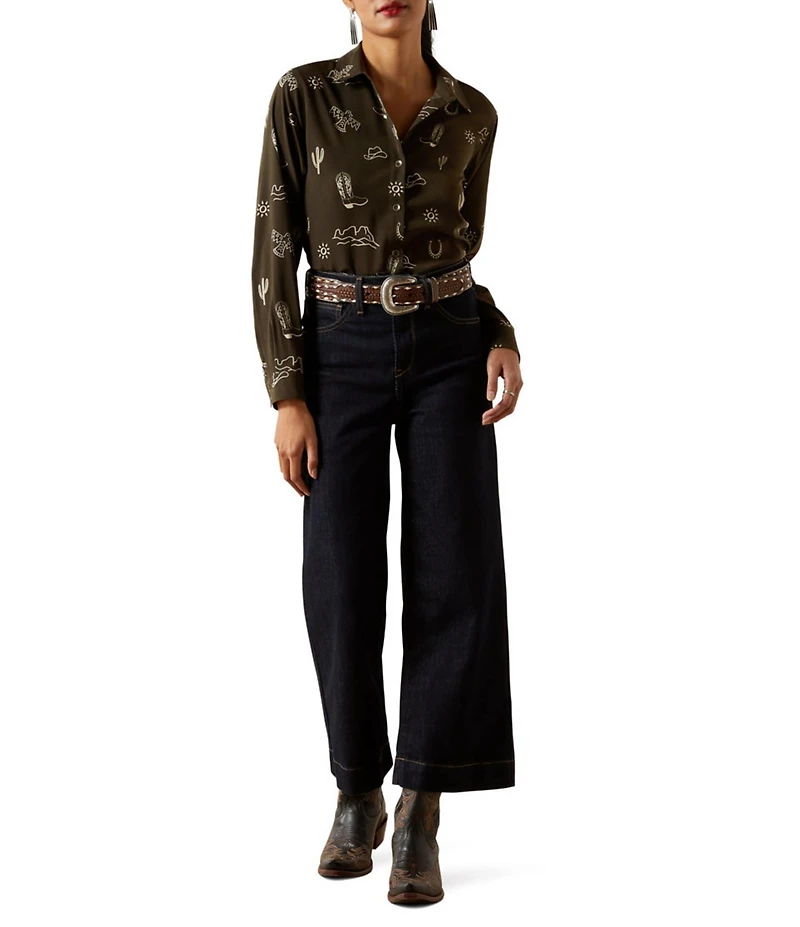 Ariat Homestyle Icon Print Point Collar Long Sleeve Button Front Shirt