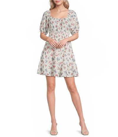 Ariat Juliet Floral Square Neck Short Puff Sleeve Tiered A-Line Dress