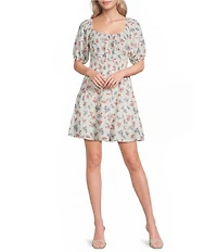 Ariat Juliet Floral Square Neck Short Puff Sleeve Tiered A-Line Dress