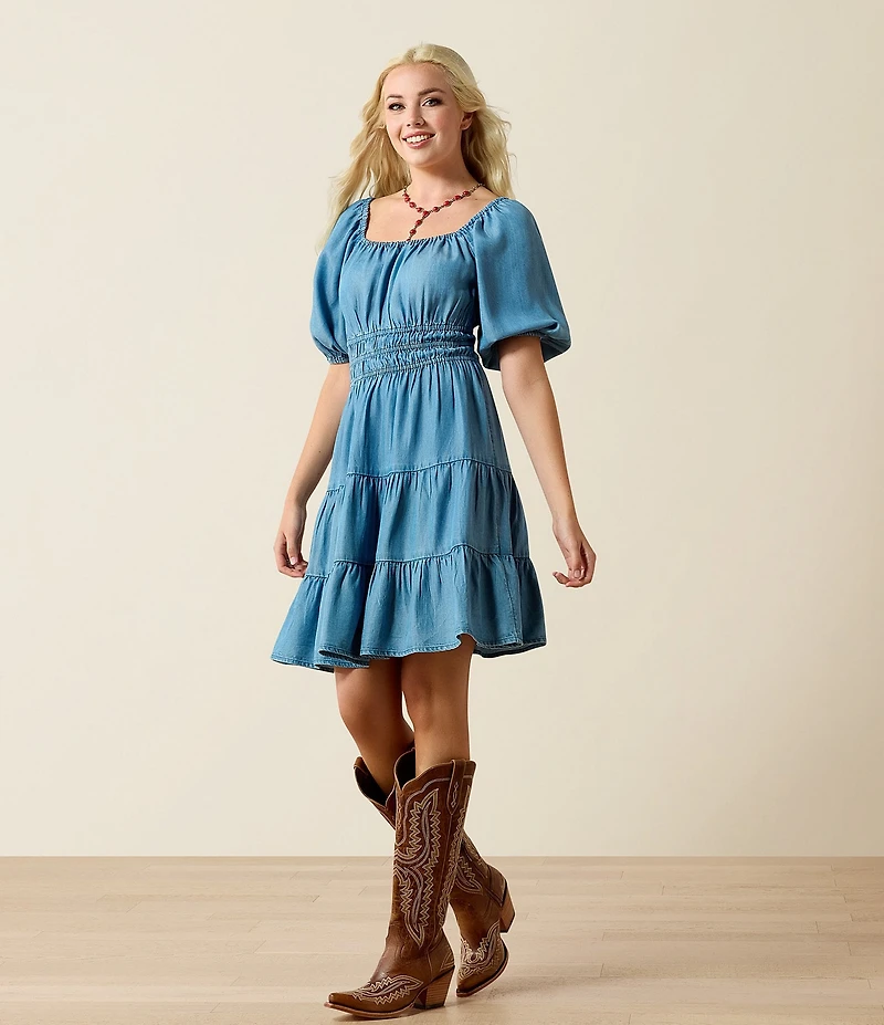 Ariat Juliet Tencel Square Neck Short Puff Sleeve Tiered A-Line Dress