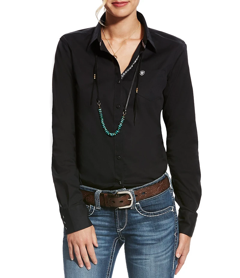 Ariat Kirby Stretch Poplin Button Front Point Collar Long Sleeve Shirt