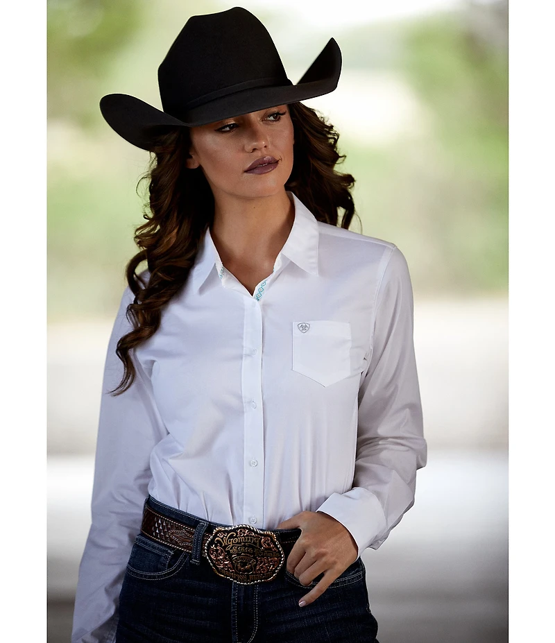 Ariat Kirby Stretch Poplin Button Front Point Collar Long Sleeve Shirt