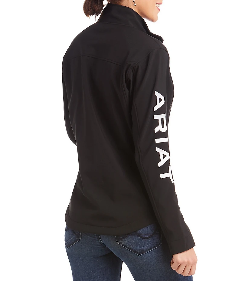 Ariat Logo Sleeve Stand Collar Heat Retention Softshell Zip Front High-Low Jacket